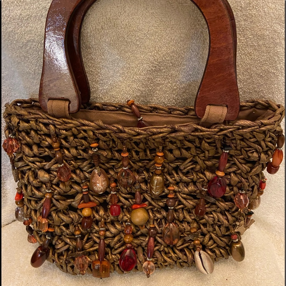 Cappelli Straworld Seashell Brown Handbag with wooden handle - Picture 9 of 9